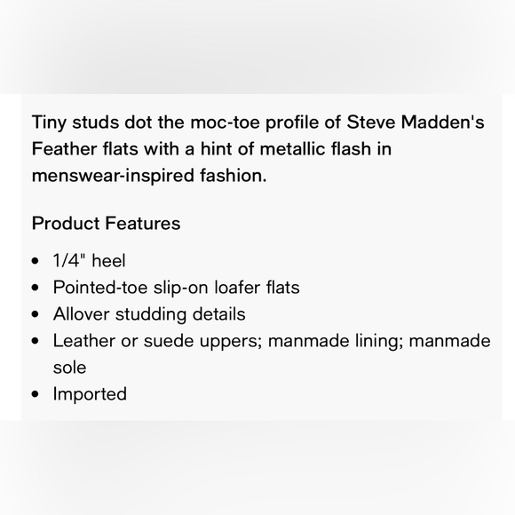 Nordstrom Steve Madden Feather Black Suede Silver Studded Loafers. EUC. Size 8. - Picture 7 of 11